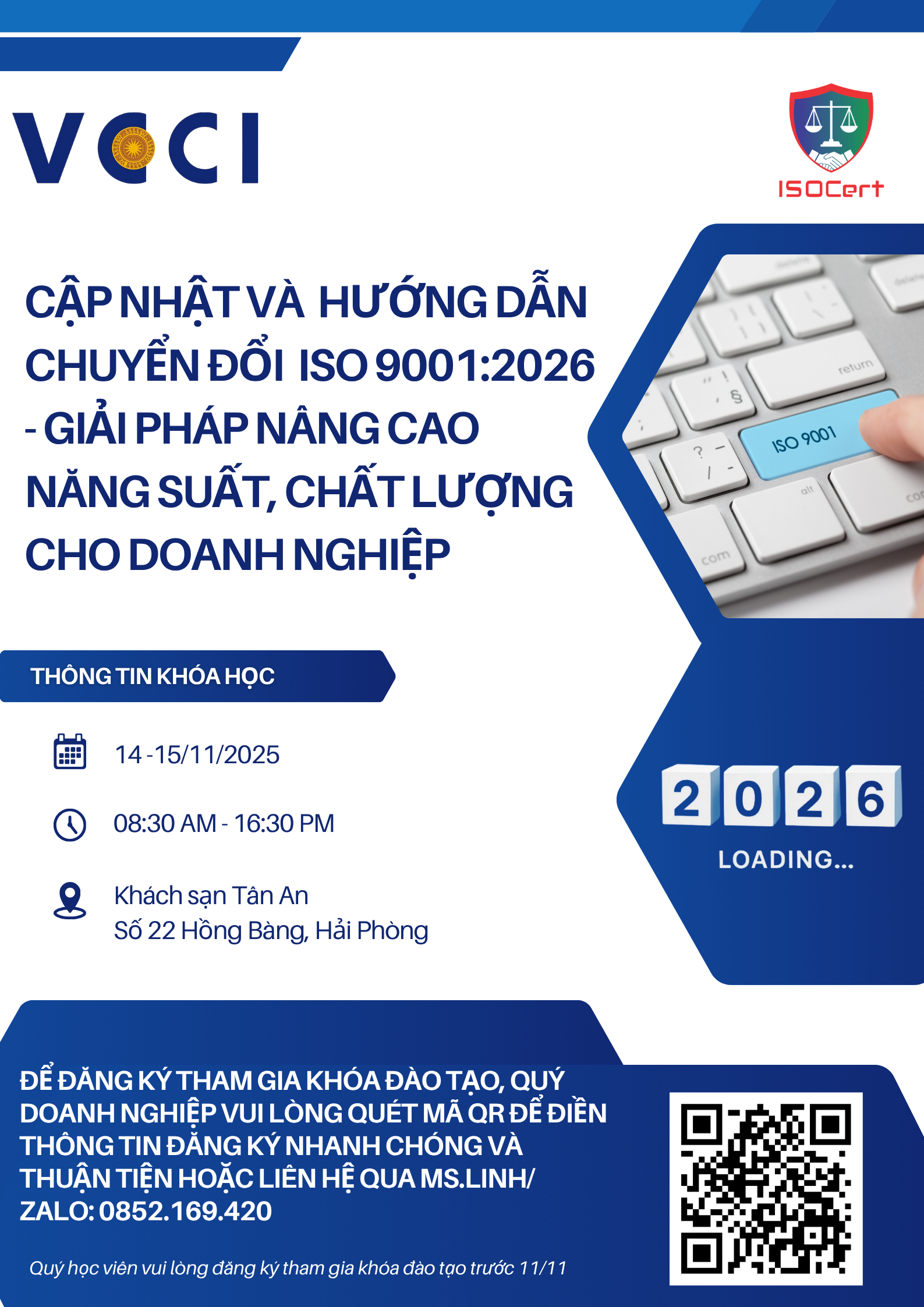 Thư mời tham dự khóa đào tạo: Cập nhật và hướng dẫn chuyển đổi ISO 9001:2026 - Giải pháp nâng cao năng suất, chất lượng cho doanh nghiệp